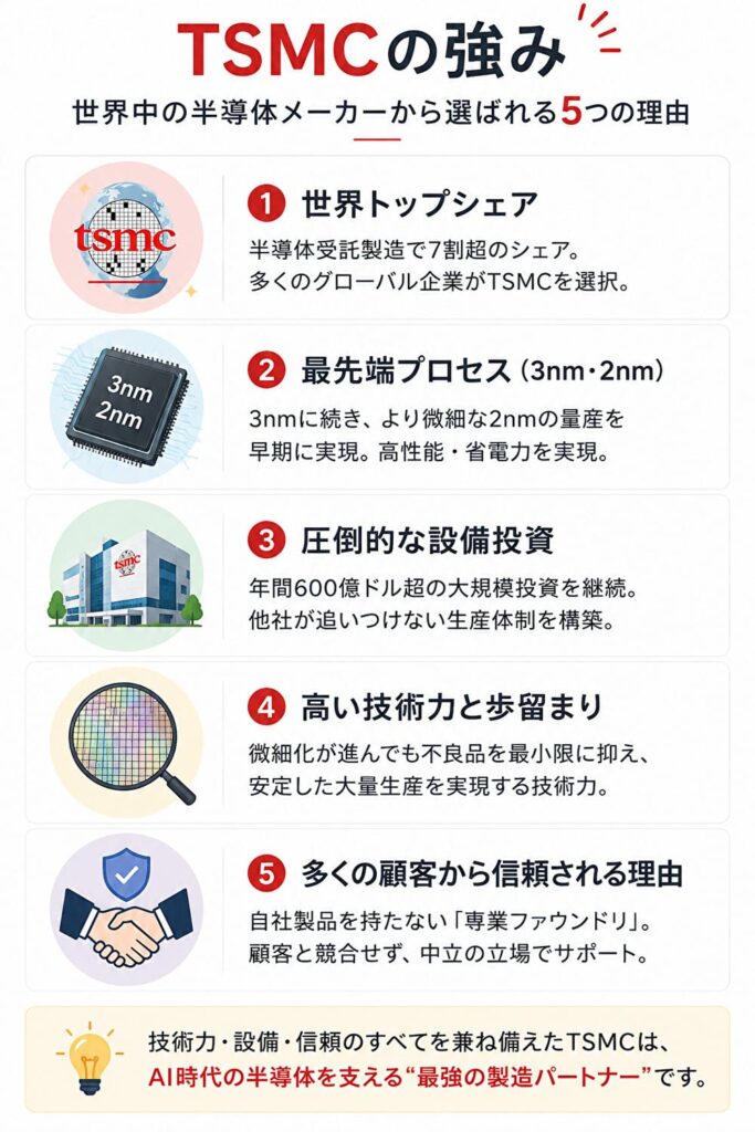 TSMCの5つの強みをまとめた図