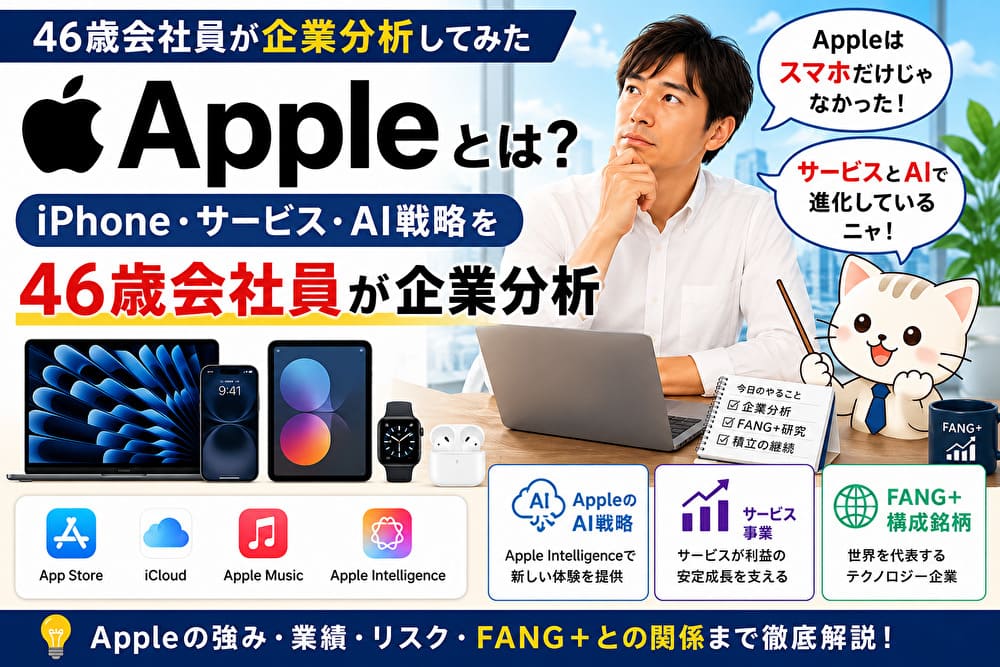 Appleとは？iPhone・サービス・AI戦略を46歳会社員が企業分析　アイキャッチ画像