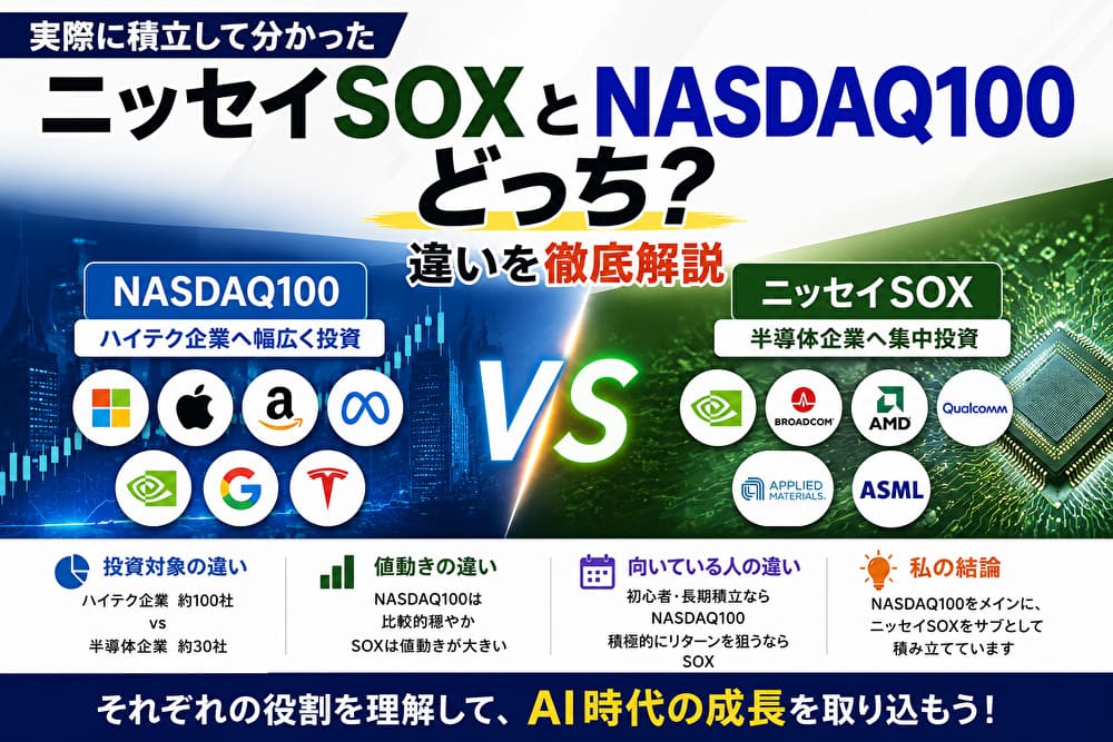 ニッセイSOXとNASDAQ100の違いを比較したイメージ画像