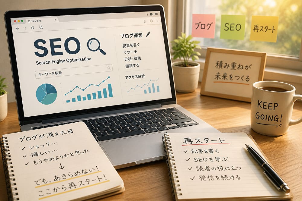 ブログ運営を再スタートしSEOを学び始めたイメージ