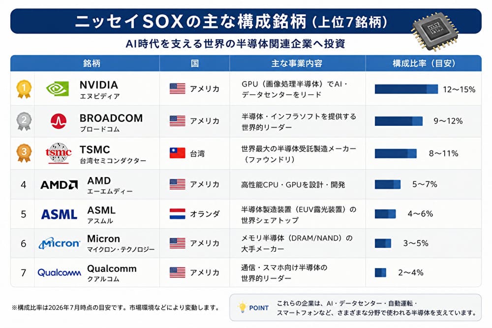 ニッセイSOXの主な構成銘柄