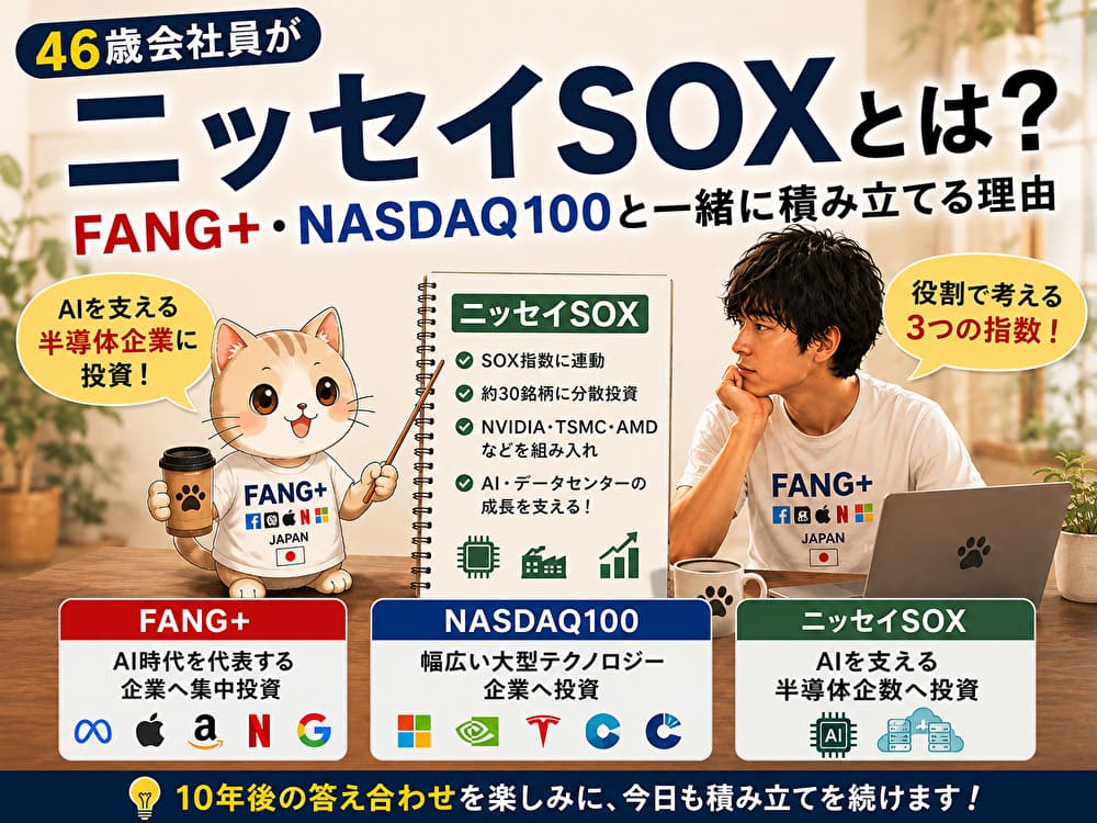 ニッセイSOXとは？FANG＋・NASDAQ100と一緒に積み立てる理由を解説した比較したアイキャッチ画像