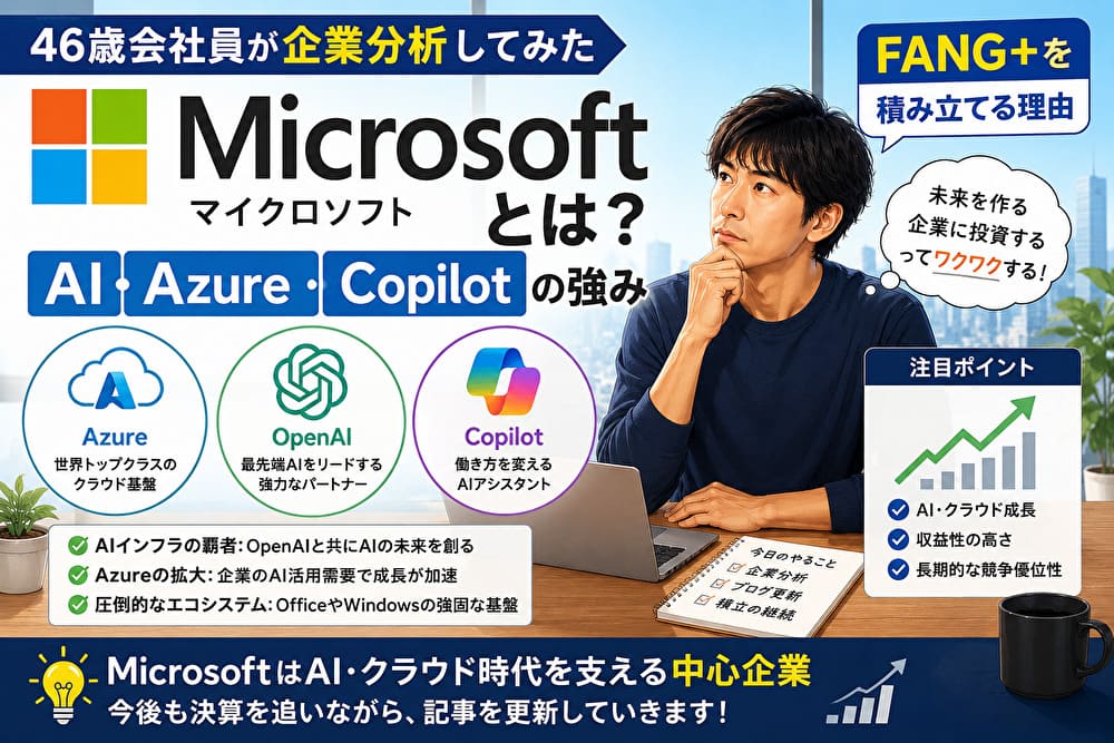 Microsoft（マイクロソフト）とは？AI・Azure・Copilotの強みを解説した企業分析のアイキャッチ画像