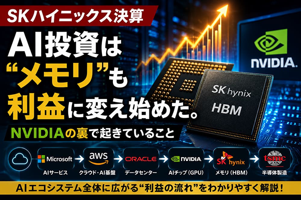 SKハイニックス決算でAIメモリ（HBM）の利益拡大とNVIDIAとの関係を解説したアイキャッチ画像
