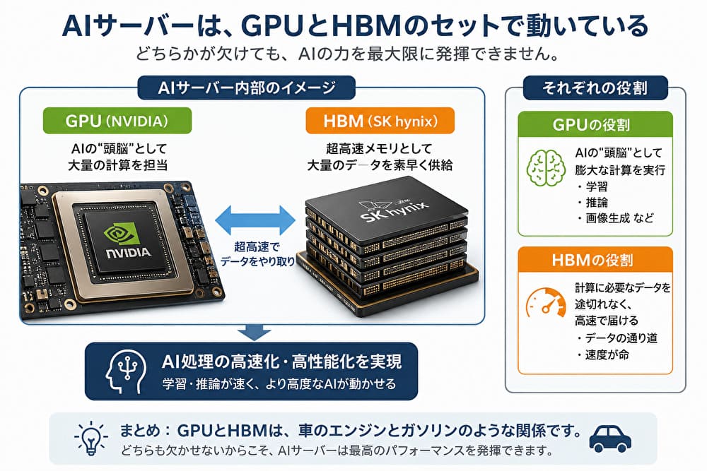 AIサーバーでGPUとHBMが連携して動作する仕組み