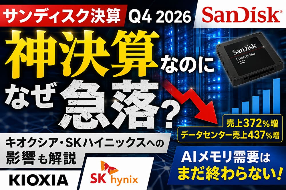 サンディスクQ4 2026決算｜神決算なのに急落した理由とキオクシア・SKハイニックスへの影響