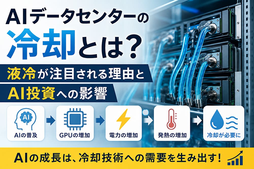 AIデータセンターの冷却と液冷の関係を示す図解｜GPU・電力・発熱から冷却需要へ