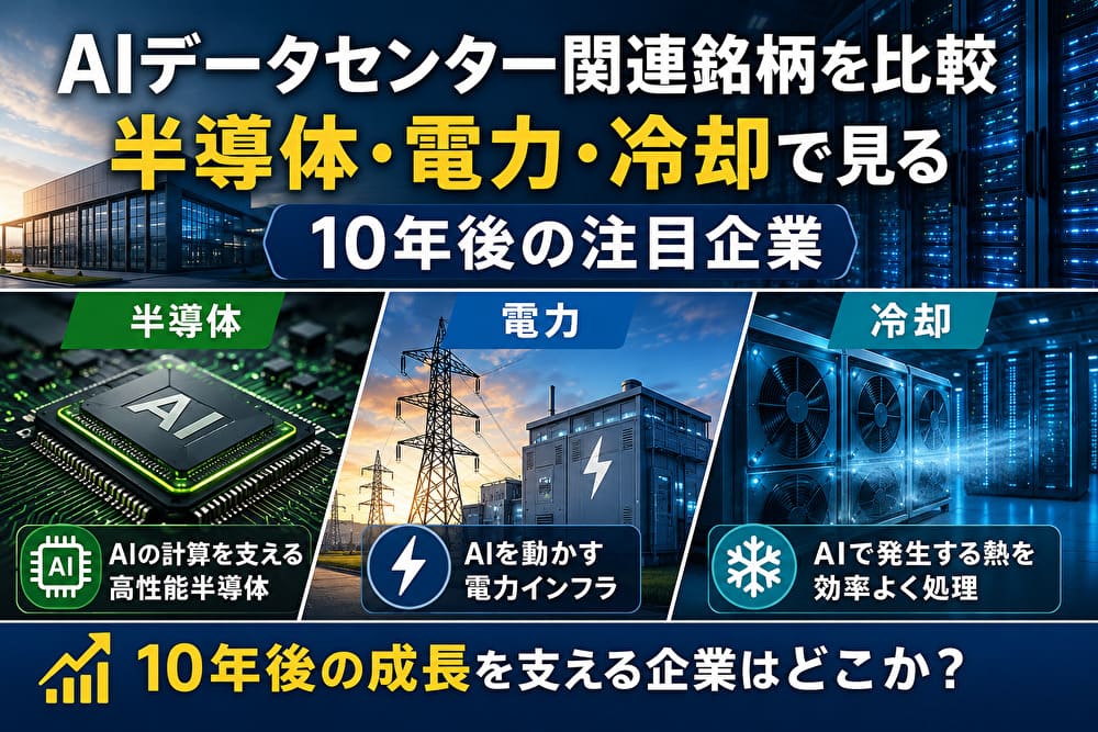 AIデータセンター関連銘柄を半導体・電力・冷却で比較した図解