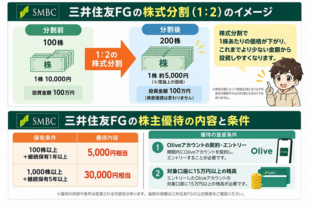 三井住友FGの分割前と分割後の買い方の違いを比較