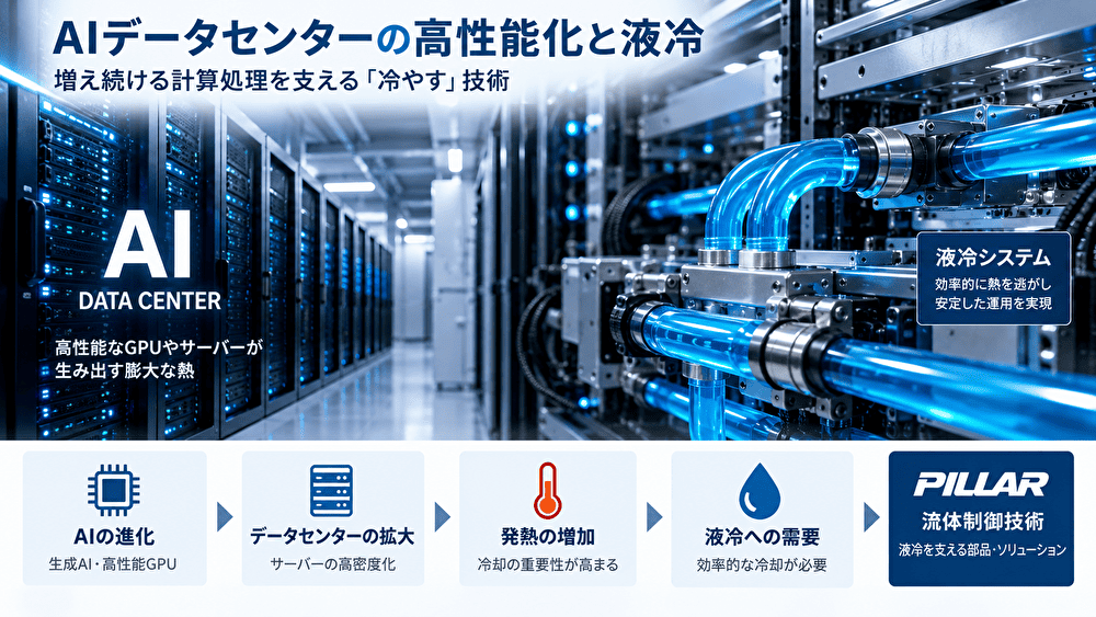 AIデータセンターの発熱と液冷を支えるPILLARの流体制御技術